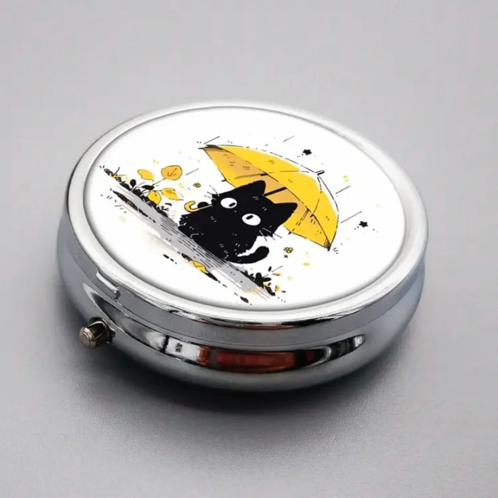 NIB Compact 3-Compartment Metal Pill Case with Black Cat Design - Picture 8 of 13